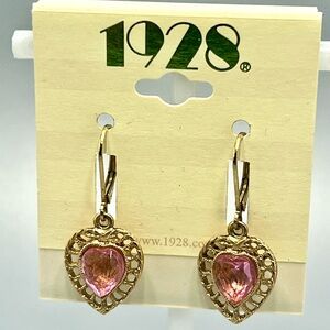 1928 Pink Glass Gilt Metal Drop Earrings